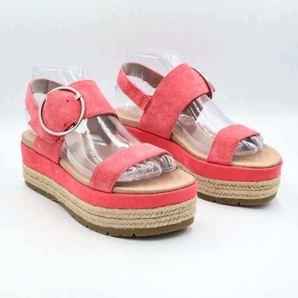 UGG April Platform Espadrille Sandals Coral Pink Suede Women’s Size 6.5